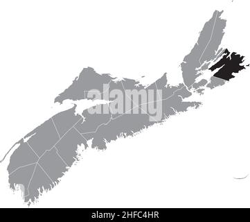 Noir plat blanc carte d'emplacement en surbrillance du COMTÉ DE CAPE BRETON intérieur carte administrative grise des comtés de la province canadienne de la Nouvelle-Écosse, vers Illustration de Vecteur