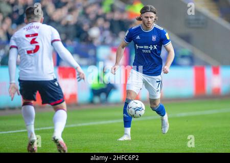 Au cours du match de la Ligue 1 du Sky Bet de l'EFL entre Bolton Wanderers et Ipswich Town au stade de l'Université de Bolton, Bolton, Angleterre, le 15 janvier 2022.Photo par Mike Morese. Usage éditorial uniquement, licence requise pour un usage commercial.Aucune utilisation dans les Paris, les jeux ou les publications d'un seul club/ligue/joueur.Crédit : UK Sports pics Ltd/Alay Live News Banque D'Images