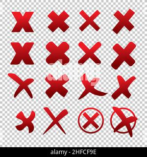 Les éléments de signe croisé sont fixés sur un arrière-plan transparent coché.Marquer le motif graphique.Bouton de vote, de décision, de web.Symbole d'erreur, vérification, erreur et arrêt Illustration de Vecteur