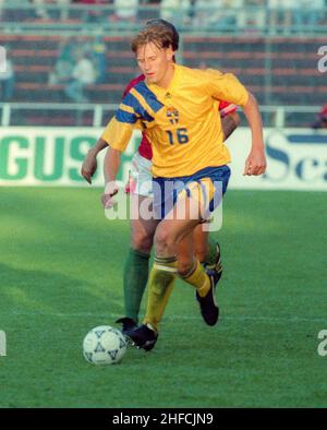 KENNET ANDERSSON joueur de football en équipe nationale suédoise et professionnel en Belgique Mechelem lors du Championnat d'Europe en Suède 1992 Banque D'Images