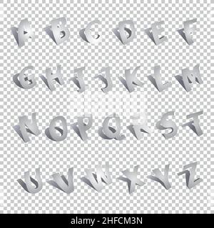 3D modèle de police alphabétique, motif alphabet sur fond transparent à carreaux.Illustration vectorielle.Fichier vectoriel EPS 10. Illustration de Vecteur