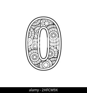 Page de coloriage pour adulte.Contour numéro 0 sur fond de mandala Illustration de Vecteur