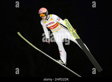 Zakopane, Pologne.15th janvier 2022.Jan Hoerl lors de la compétition d'équipe de la coupe du monde de saut à ski FIS à Zakopane.Crédit : SOPA Images Limited/Alamy Live News Banque D'Images