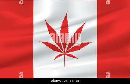 Drapeau du Canada soufflant dans le vent avec l'icône de cannabis concept de légalisation du cannabis.Illustration vectorielle.Fichier vectoriel EPS 10. Illustration de Vecteur