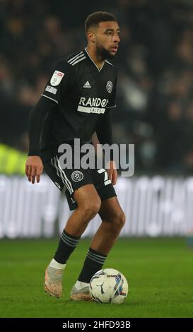 Derby, Angleterre, 15th janvier 2022.Jayden Bogle de Sheffield Utd lors du match de championnat Sky Bet au Pride Park Stadium, Derby.Le crédit photo devrait se lire: Simon Bellis / Sportimage Banque D'Images