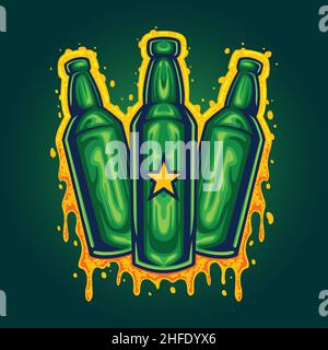 Trois bouteilles de bière illustrations illustrations vectorielles pour votre travail logo, t-shirt de marchandise de mascotte, autocollants et étiquettes, affiche, carte de vœux Illustration de Vecteur