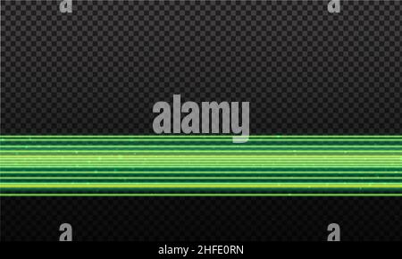 Faisceau laser vert.Rayons laser, effet d'éclairage vert sur fond noir transparent. Illustration de Vecteur