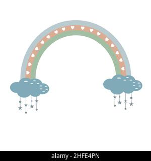 Arc-en-ciel sur les nuages avec motif boho, icône d'illustration vectorielle isolée par couleur, clipart Illustration de Vecteur