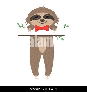 Joli personnage de Sloth boy avec séparateur de texte, illustration vectorielle de style dessin animé à couleur isolée, design, décoration imprimée Illustration de Vecteur