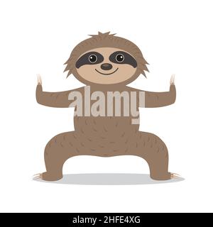 Sloth se tient dans la pose de yoga, couleur vecteur illustration dessin animé dessin animé dessin animé dessin imprimé dessin imprimé autocollant Illustration de Vecteur