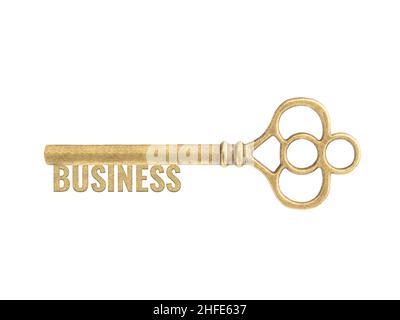 Clés anciennes en bronze vintage avec mot Business isolé sur fond blanc.Possibilité de concept et capacité Banque D'Images