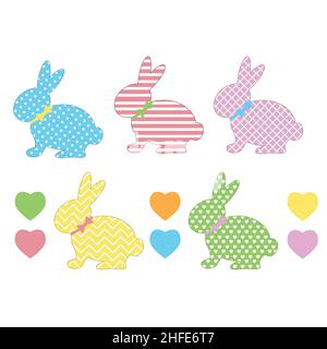 Ensemble de modèles de lapin de Pâques avec différents ornements pour la création d'une guirlande de fête pour Sainte Pâques, illustration vectorielle de couleur isolée, décor, craf Illustration de Vecteur