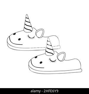 home chaussons contour noir unicorn, illustration vectorielle. Illustration de Vecteur