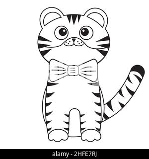 petit tigre cub contour noir, illustration vectorielle isolée. Illustration de Vecteur