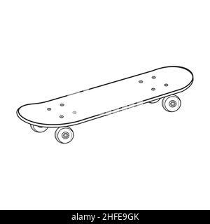 Illustration isolée de la ligne de contour noire du skateboard sur fond blanc. Illustration de Vecteur