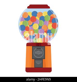 Machine automatique Gumball avec gomme à mâcher forme ronde, illustration vectorielle à couleur isolée. Illustration de Vecteur