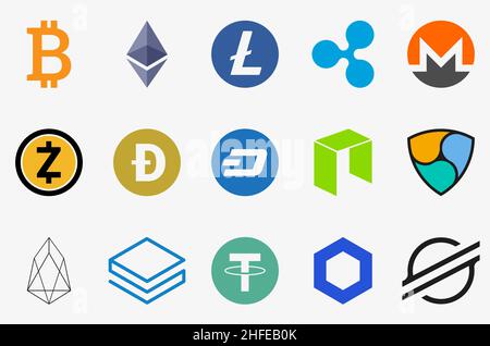 Icône de vecteur de crypto-monnaie définie sur fond blanc Illustration de Vecteur