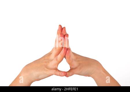 Une main de femme est montrée dans le geste de yoga Banque D'Images