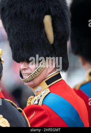 Horse Guards Parade, Londres, Royaume-Uni.8 juin 2019.Le prince Andrew, duc de York, portant le colonel en uniforme des gardes-grenadiers en chef, assiste à la cérémonie d'anniversaire de Queens 2019, ou Trooping the Color.Vu ici prendre à la princesse royale et souriant.Crédit: Malcolm Park/Alay Banque D'Images