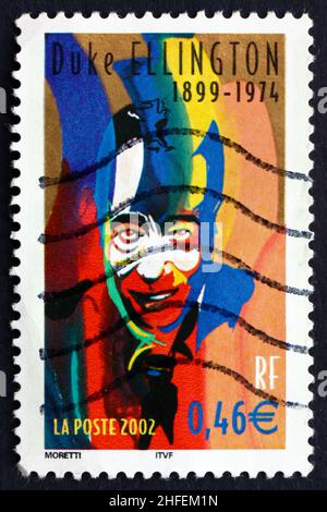 FRANCE - VERS 2002 : un timbre imprimé en France montre Duke Ellington, musicien de jazz américain, vers 2002 Banque D'Images