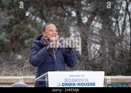 Lyon (France), le 15 janvier 2022.Christiane Taubira annonce sa candidature pour l'élection présidentielle de 2022. Banque D'Images