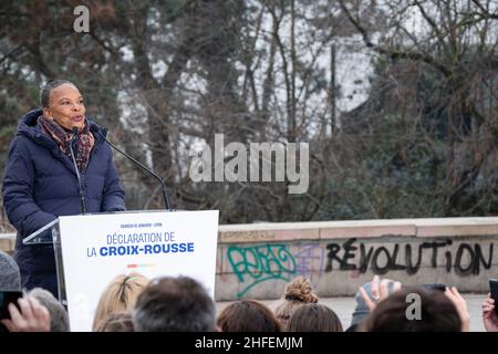 Lyon (France), le 15 janvier 2022.Christiane Taubira annonce sa candidature pour l'élection présidentielle de 2022. Banque D'Images