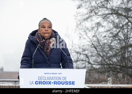 Lyon (France), le 15 janvier 2022.Christiane Taubira annonce sa candidature pour l'élection présidentielle de 2022. Banque D'Images
