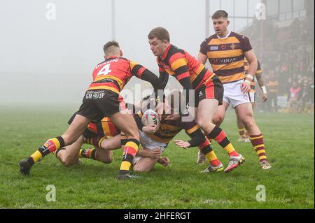 Dewsbury, Angleterre - 15 janvier 2022 - Oliver Wilson (20) de Huddersfield Giants s'est arrêté juste en-dessous de la ligne pendant la saison de rugby de Dewsbury amical contre Huddersfield Giants à Tetley Stadium, Dewsbury, Royaume-Uni Dean Williams Banque D'Images