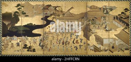 Scènes de genre (Fuzoku byobu), environ 1640. Banque D'Images