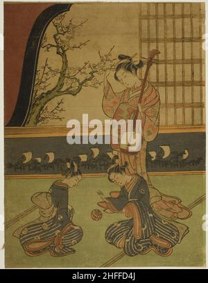 Courtesan regardant ses Attendants jouer avec un ballon, c.1765/70.Attribué à Suzuki Harunobu. Banque D'Images