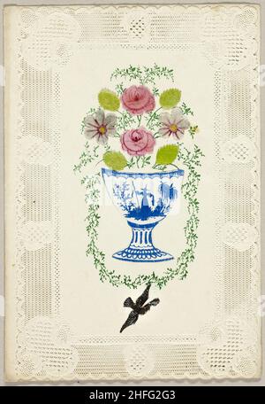 Saint-Valentin sans titre (vase de fleurs avec oiseau), c.1840. Banque D'Images