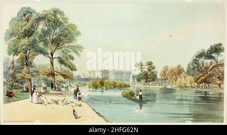 Buckingham Palace du parc St.James, plaque onze de vues originales de Londres comme il est, 1842. Banque D'Images