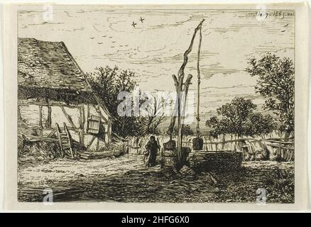 Bien dans une cour de ferme, 1845. Banque D'Images