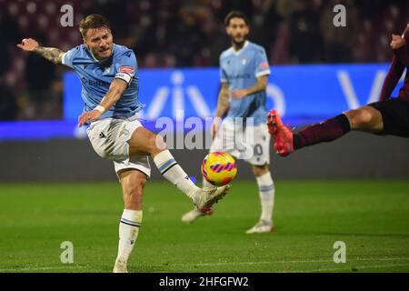 Salerno, Italie.15th janvier 2022.(1/15/2022) Ciro immobile (SS Lazio) en action pendant la série Un match entre les Etats-Unis Salernitana 1919 et SS Lazio au Stadio Arechi.Lazio gagne 3-0.(Photo par Agostino Gemito/Pacific Press/Sipa USA) crédit: SIPA USA/Alay Live News Banque D'Images