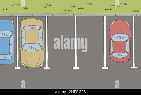 Plan de stationnement vue aérienne graphique couleur esquisse paysage illustration vecteur Illustration de Vecteur