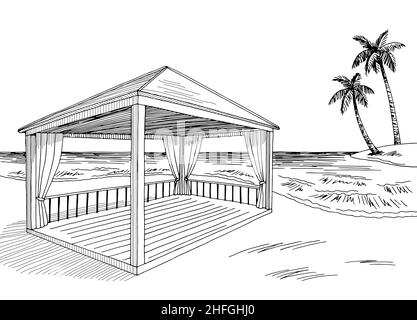 Gazebo mer moderne graphique noir blanc architecte paysage esquisse illustration vecteur Illustration de Vecteur