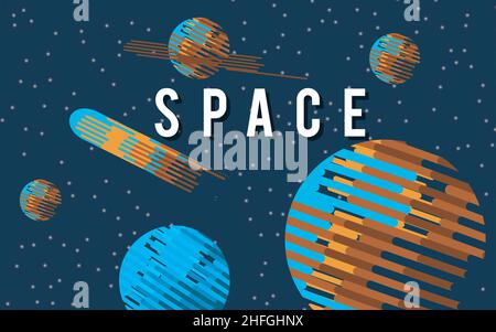 Espace fond plat avec des planètes et des étoiles.Science et étoiles. Illustration de Vecteur