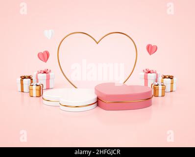 Deux podiums en forme de coeur pour la bannière de jour de Valentines en 3D rendu.Plate-forme pour modèle de carte de vœux ou présentation avec Valentin pair Banque D'Images