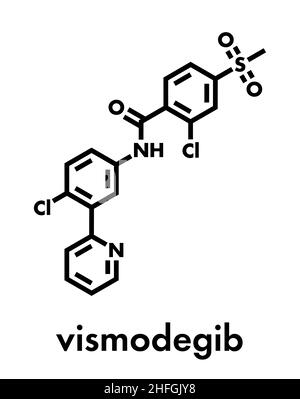 Molécule de médicament anticancéreux vismodegib.Utilisé dans le traitement du carcinome basocellulaire.Formule squelettique. Illustration de Vecteur