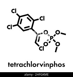 Molécule d'insecticide organophosphate de tétrachlorvinphos.Formule squelettique. Illustration de Vecteur