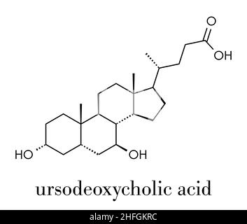 L'Ursodiol (ursodeoxycholic acid, UDCA) traitement de calcul biliaire molécule pharmaceutique. Formule topologique. Illustration de Vecteur