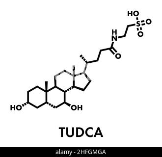 Molécule d'acide tauroursodésoxycholique (TUDCA).Conjugué de taurine et d'acide ursodésoxycholique.Formule squelettique. Illustration de Vecteur