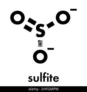 L'anion sulfite, structure chimique. Les sels de sulfite sont communs les additifs alimentaires. Formule topologique. Illustration de Vecteur