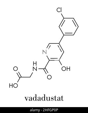 Vadadustat molécule pharmaceutique. Formule topologique. Illustration de Vecteur