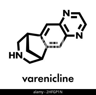 Molécule de médicament pour arrêter le tabagisme de la varénicline.Formule squelettique. Illustration de Vecteur