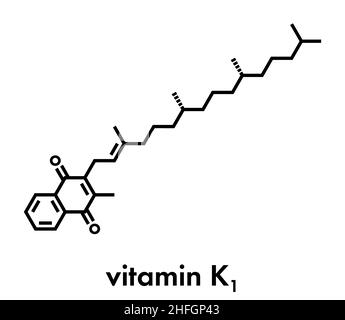 Molécule de vitamine K (K 1, phylloquinone, phytoménadione). Formule du squelette. Illustration de Vecteur