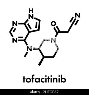 Molécule de médicament de polyarthrite rhumatoïde de tofacitinib.Inhibiteur de Janus kinase 3 (JAK3).Formule squelettique. Illustration de Vecteur