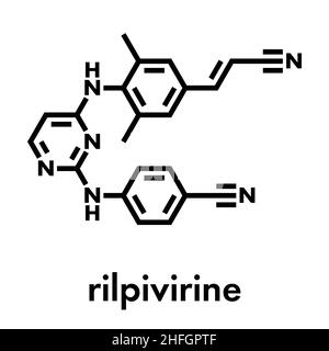 Molécule de médicament anti-VIH de rilpivirine.Formule squelettique. Illustration de Vecteur