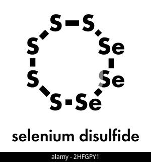 Shampooing antipelliculaire disulfure de sélénium ingrédient actif molécule. Le sulfure de sélénium a des propriétés antifongiques. Formule topologique. Illustration de Vecteur