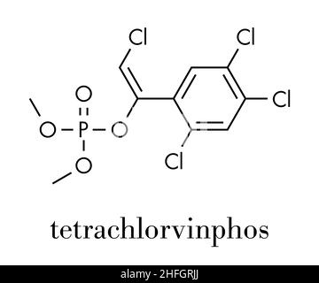 Molécule d'insecticide organophosphate de tétrachlorvinphos.Formule squelettique. Illustration de Vecteur